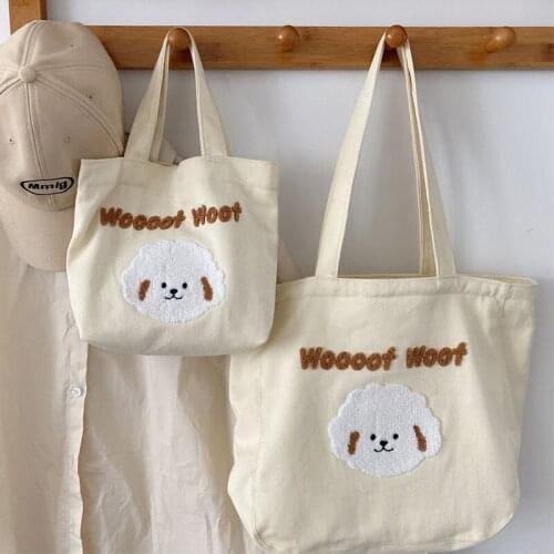 Hylhexyr Ins Girl Puppy Handbag Canvas Shoulder Bag Cute Cartoon Cloth Bags Dog Casual Tote For Women Work Travel