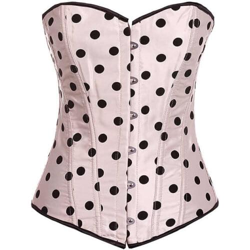 Lace Up Waist Trainer Corset Sexy Button Dot Print Corset Overbust Corsets And Bustiers Corpetes E Corselet Burlesque Corset Top