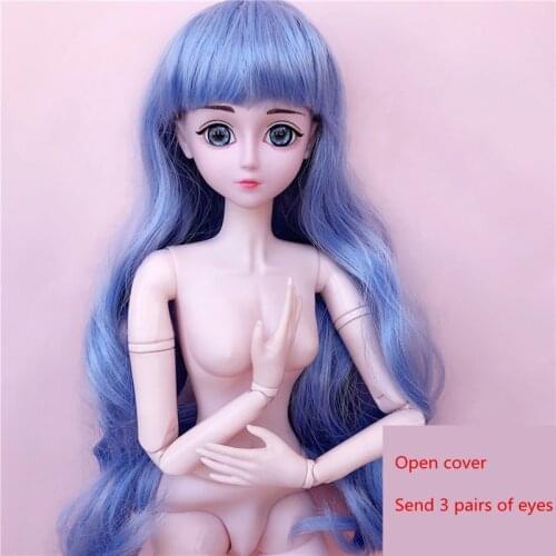 Bjd Dolls 60cm 20 Joint 3 Pairs Eye Detachable Hair Cover 1/3 Girl Fashion Dress Up Nude Mid-length Wig Doll Toy Birthday Gift