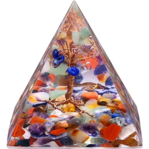 TUMBEELLUWA Copper Wire Tree of Life Stone Orgone Pyramid Energy Generator Healing Gravel Resin Figurine Reiki Meditation Decor