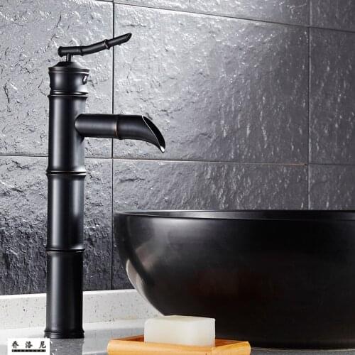 Copper European Black Bronze Simple Basin Faucet Counter Basin Retro Basin Faucet Long Bamboo Water Tap