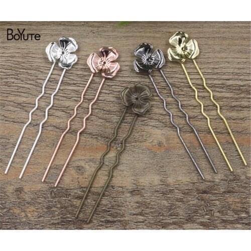 BoYuTe 20 Pieces Flower Metal Hair Stick Wholesale 6 Colors Plated Women Hair Jewelry