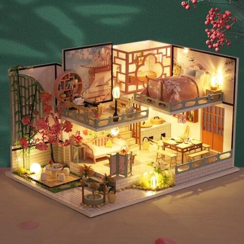 Diy Miniature Dollhouse Building Kit Doll House Furniture Chinese Style Wooden Model Little House Childrens Toys Birthday Gift