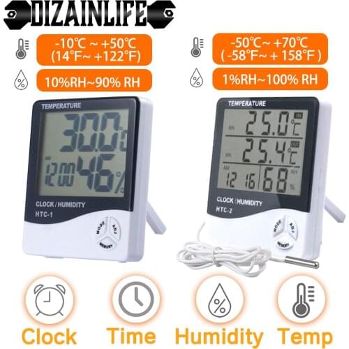LCD Electronic Digital Temperature Humidity Meter Multifunction Indoor Outdoor Thermometer Hygrometer Weather Station Clock