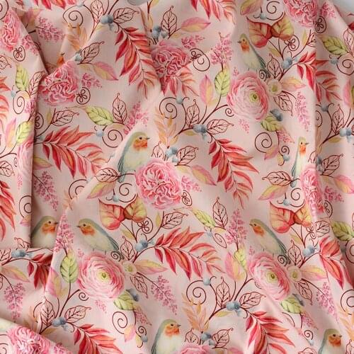 Cartoon Flowers Leaves Birds Print 100% Cotton Fabric for Girl Clothes Home Textile Bedding Set Sewing Quilting DIY