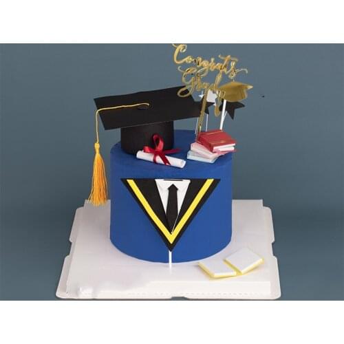 New Graduation Season Party Cake Topper Acrylic Student tie Hat Cake Toppers FOR Graduation Happy Party Cake Dessert Decoration