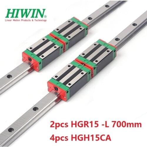 2pcs Original Hiwin rail HGR15 -L 700mm +4pcs HGH15CA linear blocks for cnc router