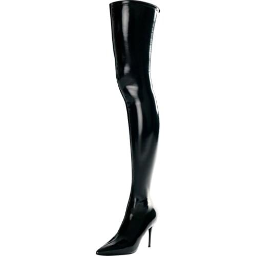 Sexy Glossy Patent Leather Shoes Plus Size High Elastic Latex Ammonia Coating Super High Heel Over The Knee Socking Thigh Boots