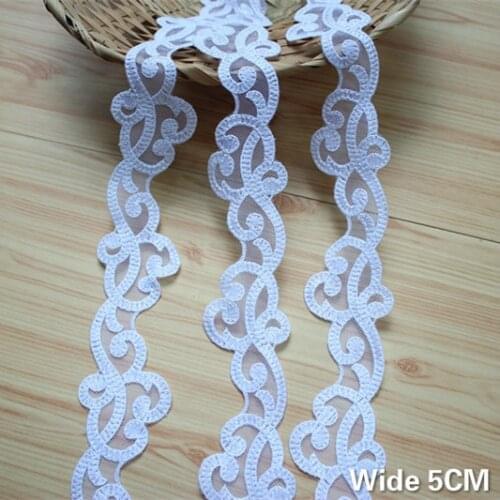 5CM Wide Luxury Tulle White Guipure Lace Fabric Collar Neckline Applique For DIY Sewing Wedding Garment Dress Veil Trim Ribbon
