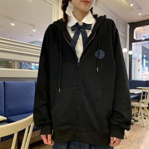 Oversize zipper hoodie female Japanese preppy style JK sweet cute cartoon embroidery Outerwear streetwear y2k Harajuku cardigan