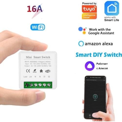 16A Tuya Wifi Mini Smart Switch DIY Module Support 2 Way Relay APP Remote Control Timer Work with Alexa Google Home Automation