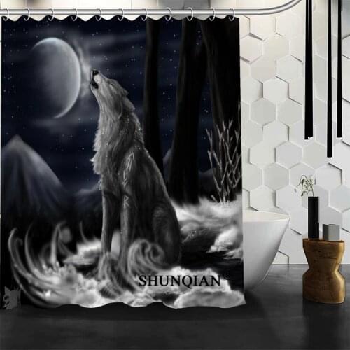 New Custom The Black Wolf Shower Curtains Polyester Bathroom Waterproof Bath Curtain Size 150X180cm165X200cm180X200cm
