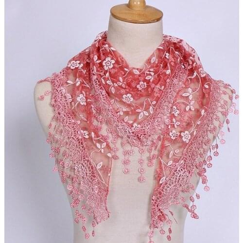 1PC New Women Fashion Triangle Tassel Wrap Lady Shawl Lace Sheer Floral Print Scarf Scarves For Women
