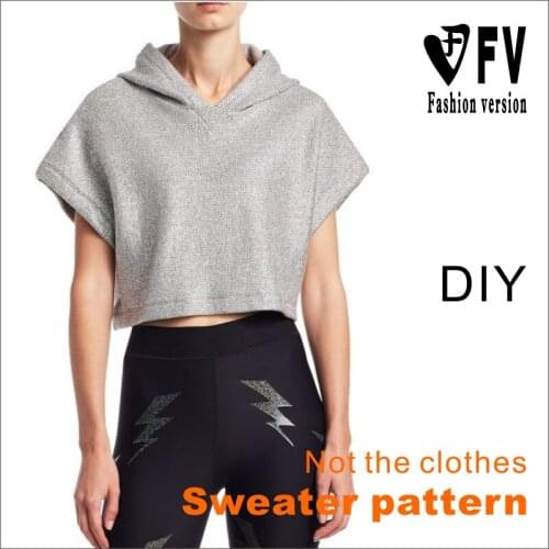 New style womens dropped shoulders and short-sleeved sportswear jacket clothing pattern 1:1 cutting structure diagram BWY-12