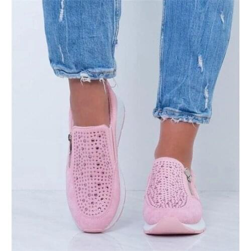 Shoes For Women 2021 Fashion Rhinestone Casual Shoes Woman Sneakers Platform Solid Color Walking Sock Shoes Female