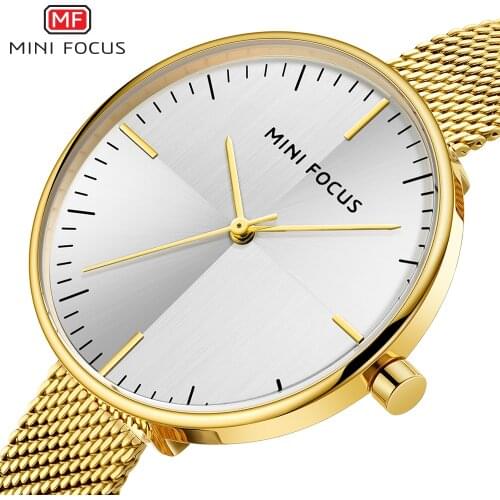 MINI FOCUS Royal Women Watches Quartz Clock Ultra Thin Golden Mesh Strap Top Brand Luxury Simple Design Female Relogio Feminino