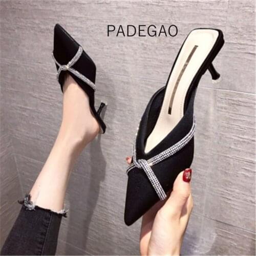 2020 Womens Slippers Khaki Crystal Summer Heel Slippers Outside Elegant Sexy Women Slippers