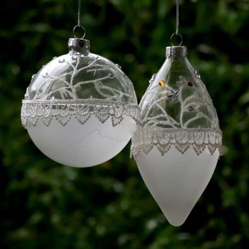12pcs/pack Surface Lace Sticking Glass Pendant Christmas Tree Hanging Decorative Globe Handmade Friend Gift Ball