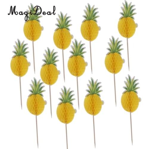 12 Pack Pineapple Cupcake Party Cake Toppers-Cake Decoration For Luau Hawaii Birthday