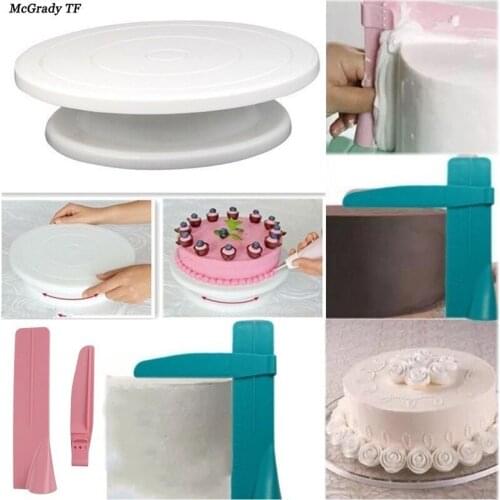 2Pcs/set Kitchen Cake Decorating Rotating Cake Turntables Cake Stand Adjustable Kitchen Turning Sugar Leveling Device Cake Tools