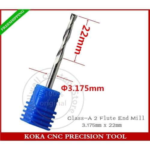 3.175mm*22mm,Freeshipping,CNC machine insert router bit,solid carbide milling,Class-A 2 flute end mill,PVC,MDF,Hard wood,Acrylic