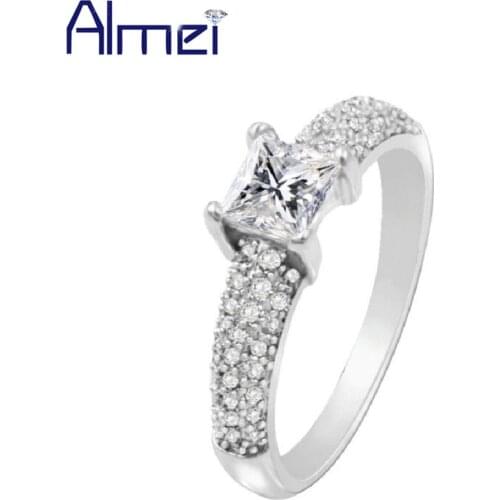 Almei 15%Off Silver Color Wedding Ring Women Rings Micro Pave Anel Feminino CZ Stone Jewellry Joias Anelli Bague Y144