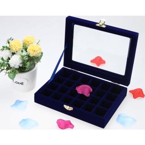 Hot 24 Grids Velvet Jewelry Box Earrings Rings Necklaces Makeup Holder Case Organizer Women Jewelery Storage Desk Makeup Case