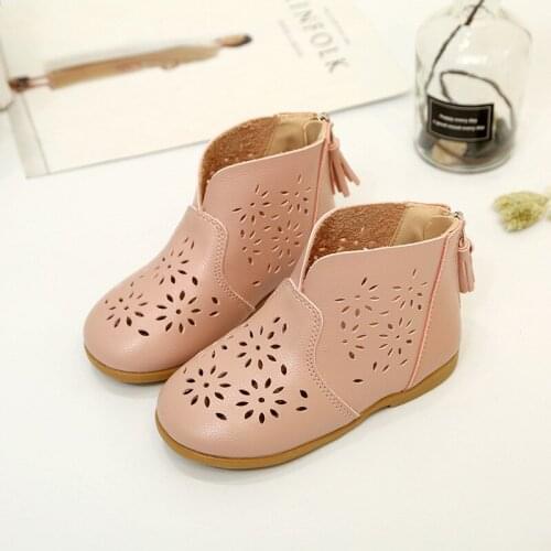 2021 Summer New Princess Shoes Girls Zipper Boots Sweet Solid Color Baby Girls Single Shoes Trend Gladiator Hollow Flats Boots