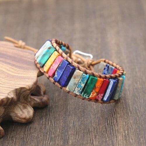 Multicolor Bracelet Boho Natural Stone Wrap Bracelet Chakra Bracelet Dropshipping Single Leather Wrap Bracelet Power Jewelry