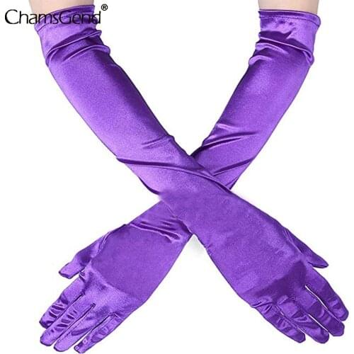 Elegant Satin Long Thin Full Finger Dress Gloves Women Retro Elastic Silky Pearlescent Evening Performance Wedding Dress Gloves