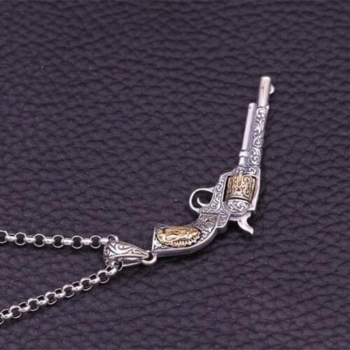 Emith Fla 925 Sterling Silver Necklace Pendant for Women And Men Fashion Jewelry Punk Vintage Pistol Pendants Silver Color Gifts