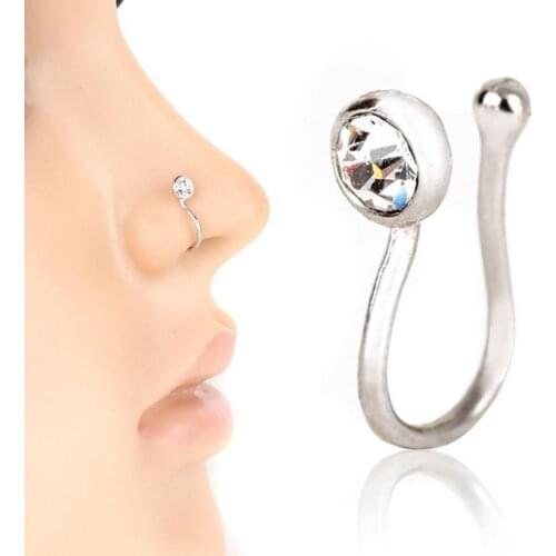 Men Women Fake Crystal Nose Piercing Body Jewelry Floral Nose Hoop Nostril Nose Ring Tiny Flower Helix Cartilage Tragus Ring