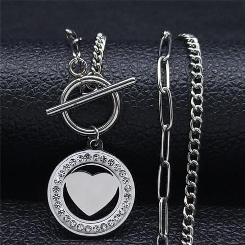 Hip Hop Stainless Steel Heart Necklace for Women Silver Color Small Chain Necklaces Jewelry collier acier inoxydable NXHYB214S03