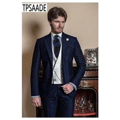 TPSAADE Handsome Men Suits Black Peaked Lapel Wedding Suits Bridegroom Groomsmen Custom Made Slim Fit Formal Tuxedos 3 Pieces