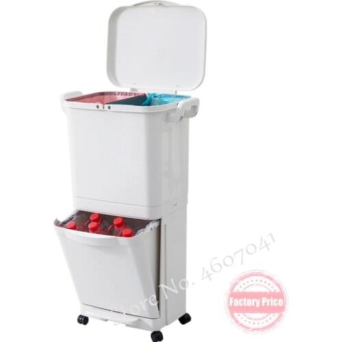 45L Kitchen 2 Layer Trash Can Rubbish Bin Pedal Type Dry and Wet Separation Recyclable Waste Bin with Wheel