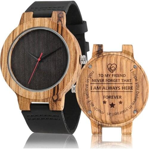 Mens Leather Wooden Watches Unique Engraved"To My Friend" Personalized Man Wood Watch Souvenir Gifts for Men Relogio Masculino