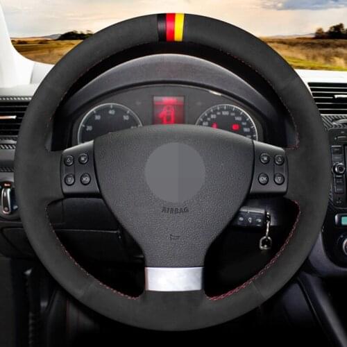 Soft Black Suede Hand-Stitched Car Steering Wheel Cover For Volkswagen Golf 5 Mk5 VW Passat B6 Jetta 5 Mk5 Tiguan 2007-2011
