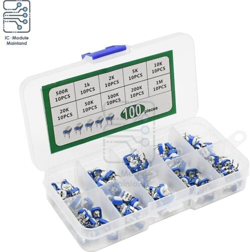 100Pcs/Box RM065 Potentiometer Assortment Kit 10 Values Variable Resistors 500R-1M ohm Electronic DIY Kit Trimming Potentiometer
