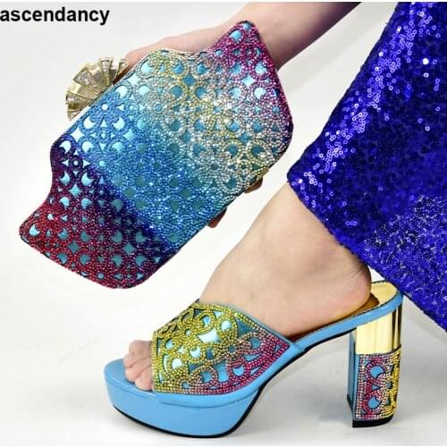 New Fashion African Shoes and Matching Bags Italian Women Shoes and Bag Set In Italy Elegant Crystal Plus Size Shoes Women Heel