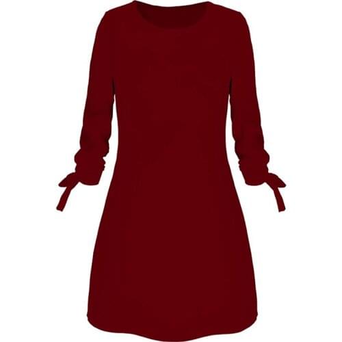 New Women lace-up Loose Casual Female Dress Summer Dress For Women Long Sleeve O Neck Mini Dress Office Lady Work Dress Vestidos