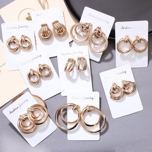 Novelty 2021 Geometric Gold Metal Stud Earrings Punk Jewelry Summer Accessories For Women Girls Fashion Trend Pendientes Bijoux