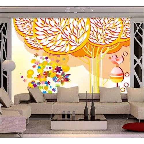 Custom Papel de parede Infantil, floral and tree birds murals for childrens room bedroom Park sofa wall cloth Papel de parede