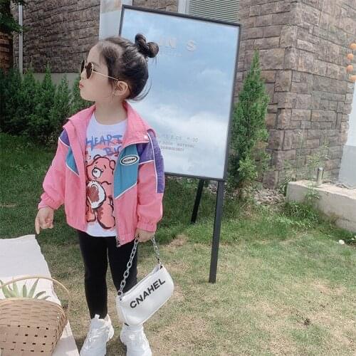 2021 Fall Girls Jacket Coat for Kids Splicing Patchwork Tops Fashion Clothes for 4Yeas Colored Hooded Outwear