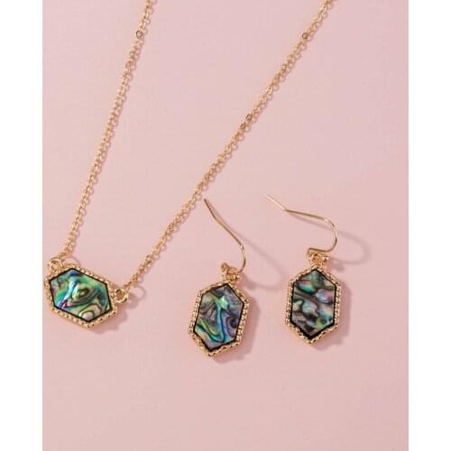 Necklace Earrings Jewelry Set Resin Colorful Abalone Shell Earings Brand Hexagon Dangle Earrings Wedding Party