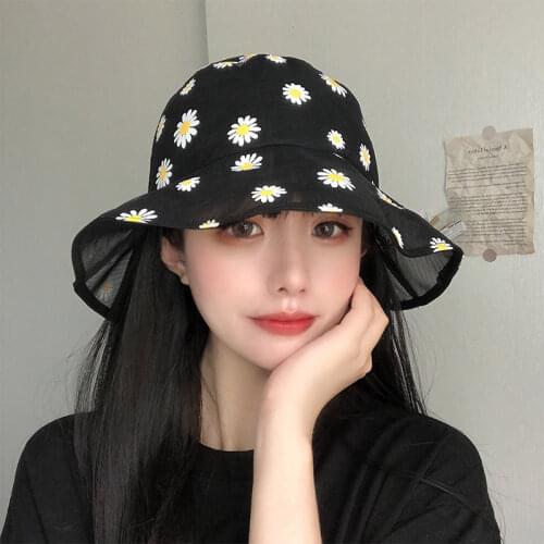 Daisy Embroidered Bucket Hats For Women Girls Fashion Soft Lace Flower Transparent Gauze Panama Cap Summer Beach Fishing Sun Hat