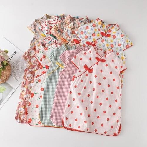 Summer Girls Casual Dresses Chinese Style Fashion Kids Clothes Baby Toddler Party Outfits Floral Dress for Girls 2 8 Years