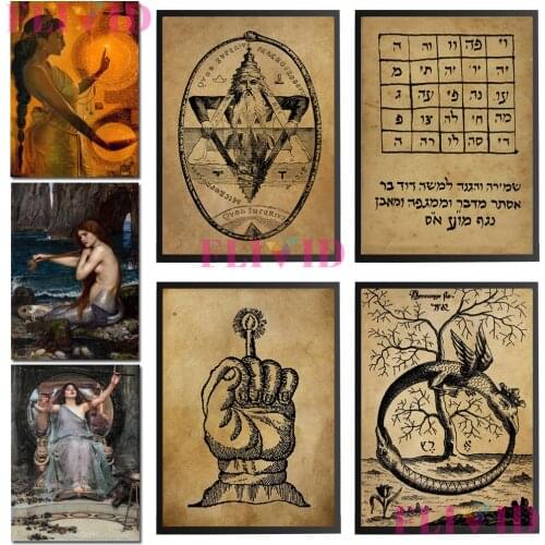 Witchcraft Ancient Secret Nordic Poster Wall Art Canvas Painting Wall Picture Mysterious Religious Symbols Decor Poster Unframed