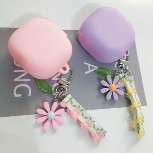 Fundas Luxury Lace Purple Flower Keyring Case for Samsung Galaxy Buds Live Case Silicone Earphone Case for Samsung Live Cover
