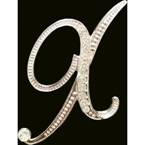 RSHCZY Letter X Cute Brooch For Women Men Rhinestones Crystal Silver Color Metal Pins Jewelry Accessories Christmas Gift