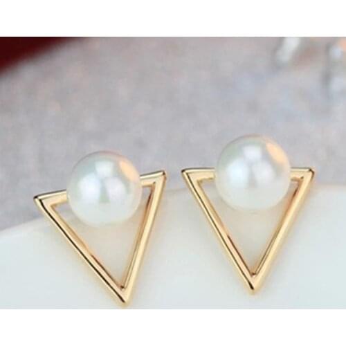 2018 Girl Simple Studs Earings Fashion Jewelry Triangle Pearl Earrings Brincos For Women Gold Perle Boucles D'oreilles Femmes